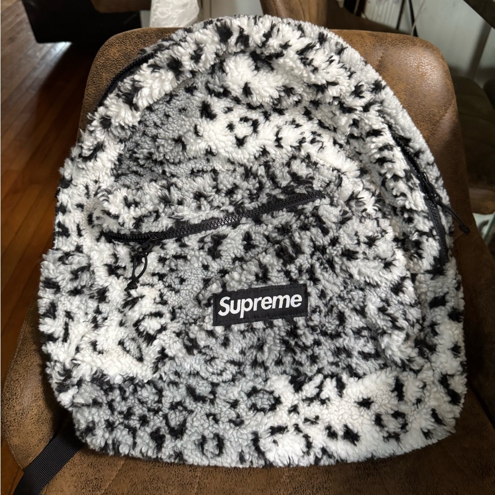 Supreme leopard fleece backpack